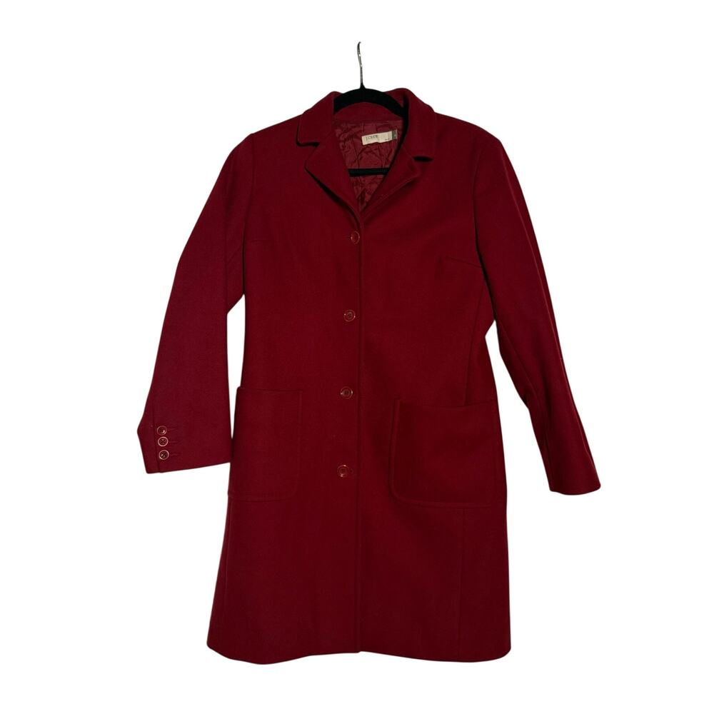 Vintage 90s J.Crew Wool Peacoat Small Petite Cherry Red Lined Quilted Classic